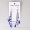 Tiny Feather Alloy Chain Tassel Feather Earrings For Lady